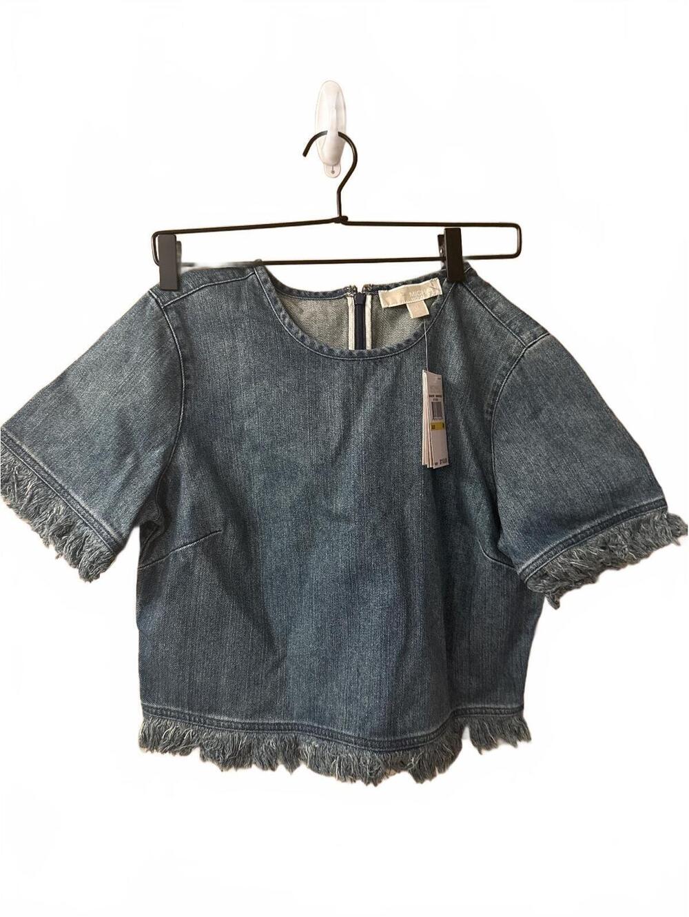 Michael Kors Medium Denim Fringe Sleeve Top, Size M, New with Tags, $110
